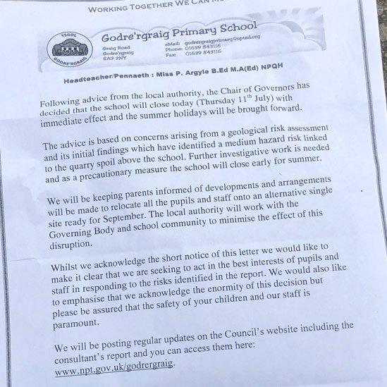 Copy of the letter sent to parents