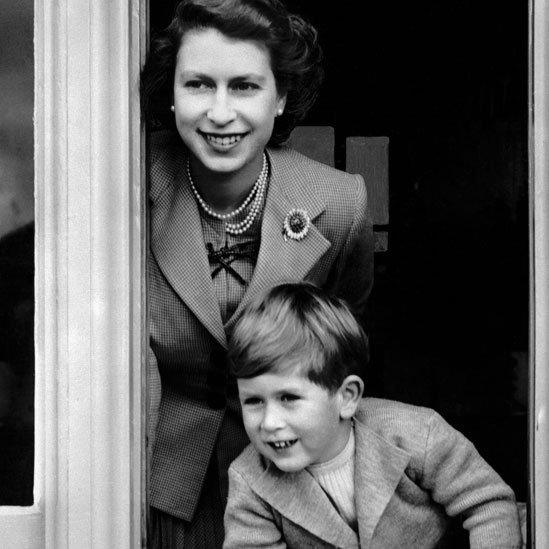 The Queen and Prince Charles on his fourth birthday