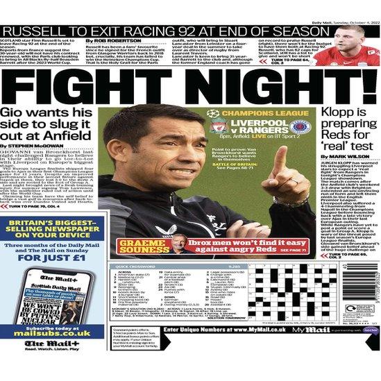 Back page of the Scottish Daily Mail