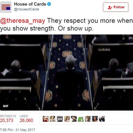 Screen grab of tweet by @HouseofCards