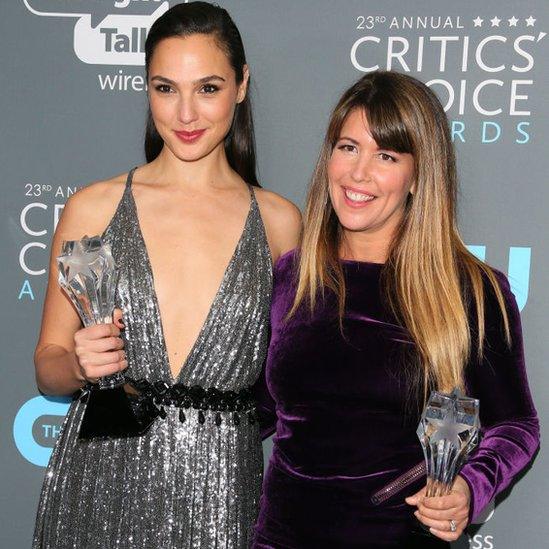 Actress Gal Gadot and Director Patty Jenkins, winner of Best Action Movie for 'Wonder Woman' pose in the 23rd annual Critics' Choice Awards Press Room