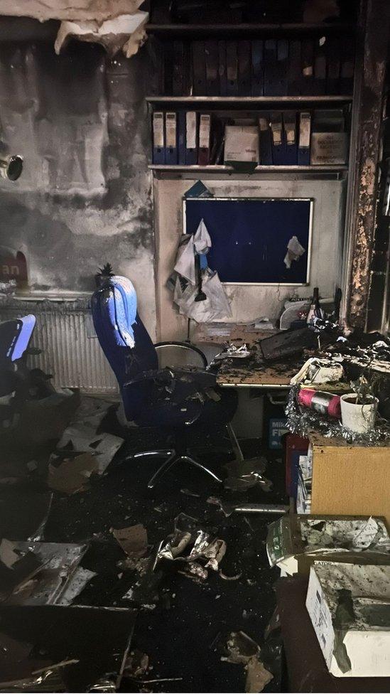 Mr Freer's office damaged by fire