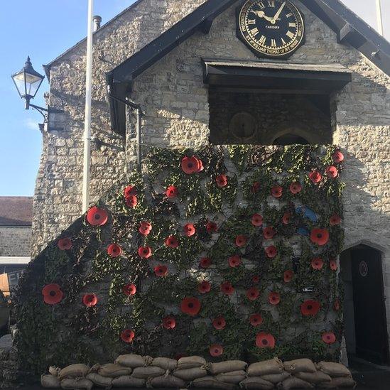 A weeping wall of poppies at Llantwit Major, Vale of Glamorgan