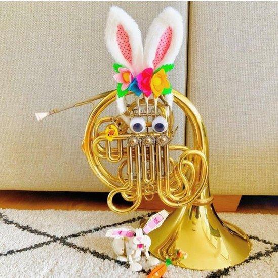 Felix's horn, Alex, decorated as an Easter bunny