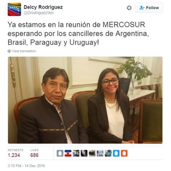 Delcy Rodriguez and Bolivian Foreign Minister David Choquehuanca