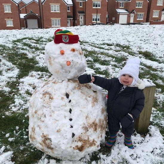 Albie with a snowman