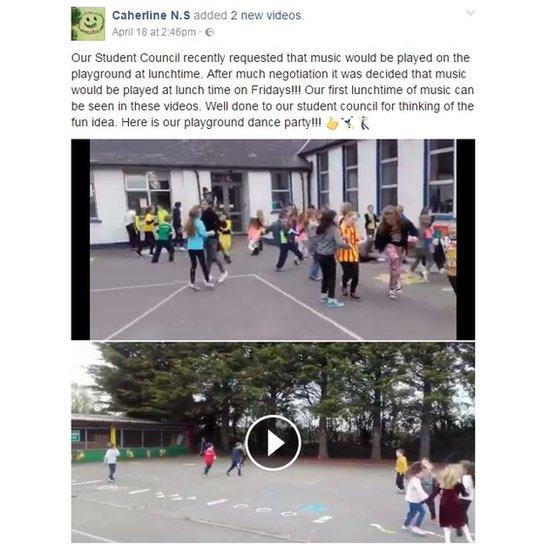 Our Student Council recently requested that music would be played on the playground at lunchtime. After much negotiation it was decided that music would be played at lunch time on Fridays!!! Our first lunchtime of music can be seen in these videos. Well done to our student council for thinking of the fun idea. Here is our playground dance party