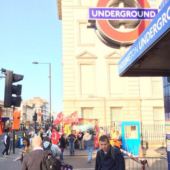 A picket line outside Paddington station