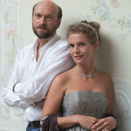 Portrait photo of Sergei Pugachev and Alexandra Tolstoy