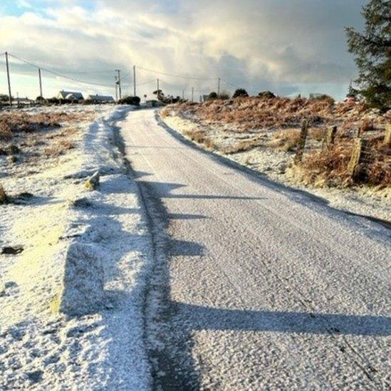 Snow on road at Minions