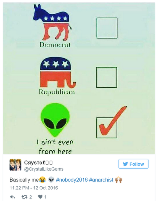 Tweet: Not Democrat, Not Republican, alien