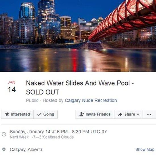 Facebook event for the 'Naked Water Slides and Wave Pool' party.