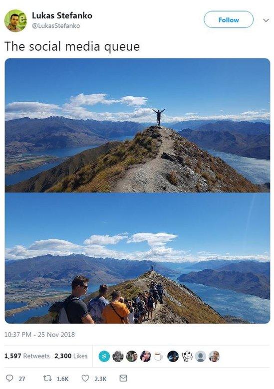 Photo of tweet of Roy's Peak in New Zealand