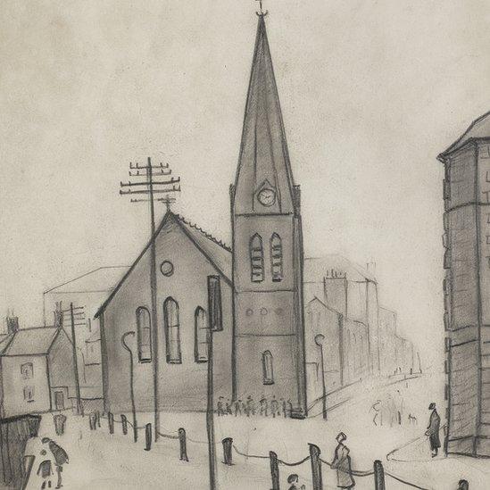 Maryport church sketch by LS Lowry