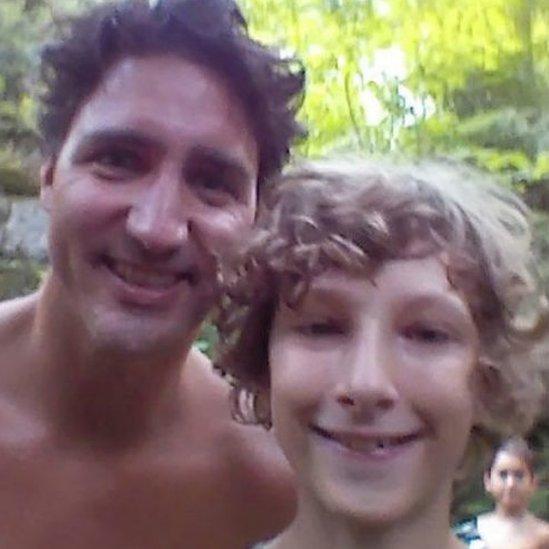 Canadian Prime Minister Justin Trudeau and 13-year-old Alexander Godby