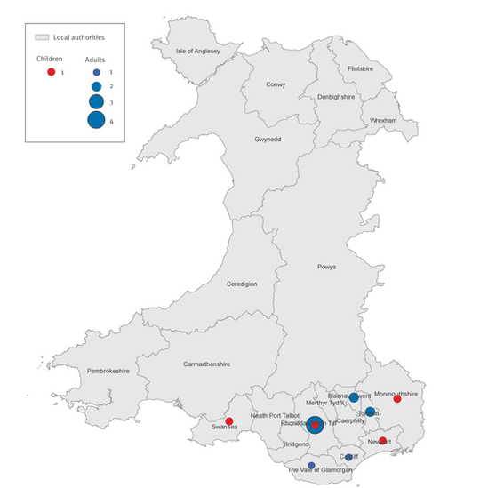 Map showing cluster of cases