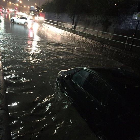 Flooded road in Sheffield