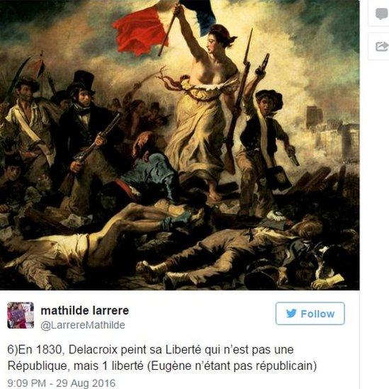 Mathilde Larrere said Delacroix's painting was not of "a Republic" but of Liberty