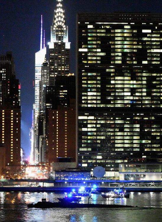 The city's Chrysler Building can be seen nearby