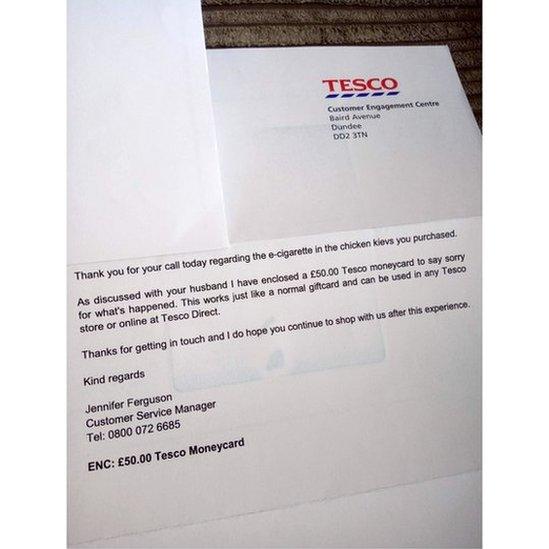 Tesco issued the family with a £50 gift voucher after speaking with the them over the phone