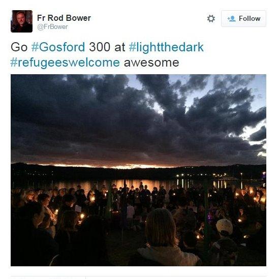 Go #Gosford 300 at #lightthedark #refugeeswelcome awesome