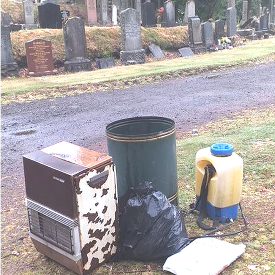 Discarded item at Denny cemetery