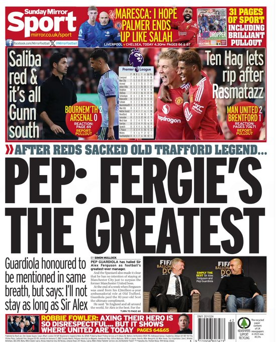 The back page of the Sunday Mirror