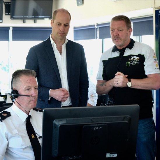 The Duke of Cambridge with safety officials at the 2018 Isle of Man TT