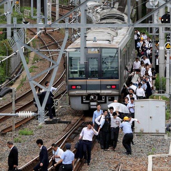 Passengers evacuated from a train