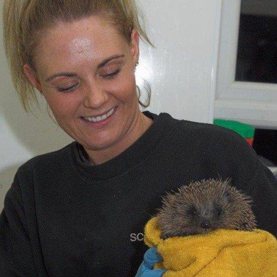 Nicola Turnbull and hedgehog Phelps