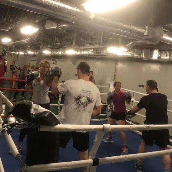 Boxing training below deck on HMS Queen Elizabeth