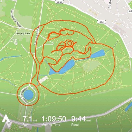 A drawing of Santa using Strava app