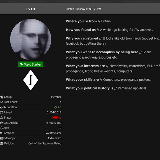 Harry Vaughan profile page on neo-nazi social media site