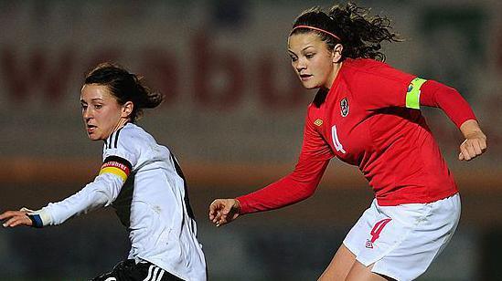 Nia Jones in Wales-U19s action against Germany