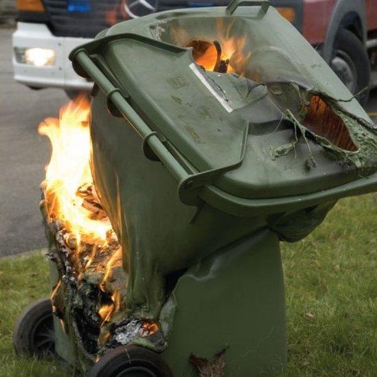 Wheelie bin on fire