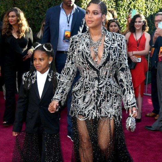 Blue Ivy Carter and Beyoncé attends the premiere of Disney's "The Lion King" at Dolby Theatre on July 09, 2019 in Hollywood, California.