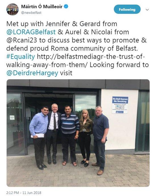 A tweet about the Roma community by Sinn Féin MLA Máirtín Ó Muilleoir