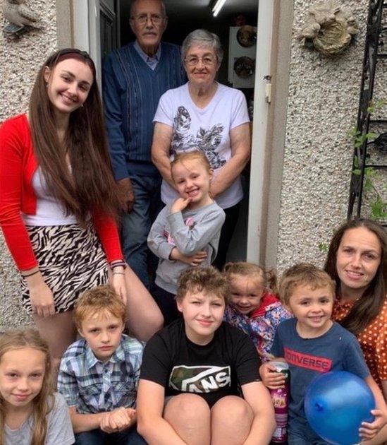 The Heatricks with their grandparents during lockdown