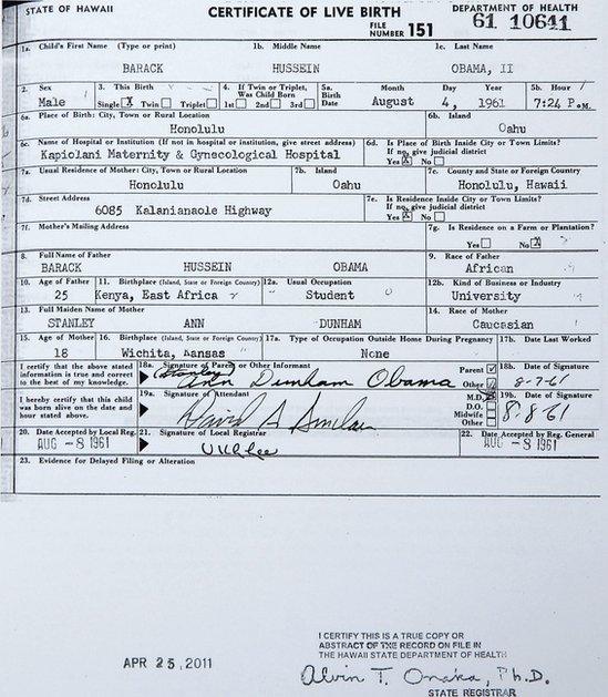 This handout image provided by the White House shows a copy of the long form of President Barack Obama"s birth certificate from Hawaii