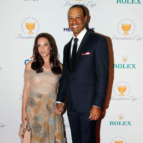 Tiger Woods with Erica Herman in Melbourne, Australia, in December 2019