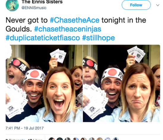 Tweet about Chase the Ace being postponed