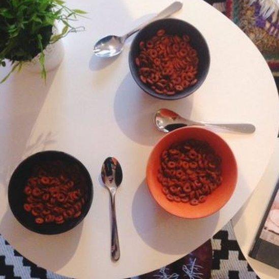 Frozen cereal in bowls