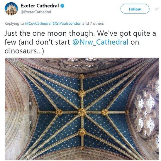 Exeter Cathedral: Just the one moon though. We've got quite a few (and don't start @Nrw_Cathedral on dinosaurs...)