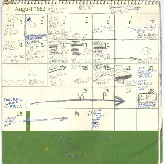 Kavanaugh's high school calendar page