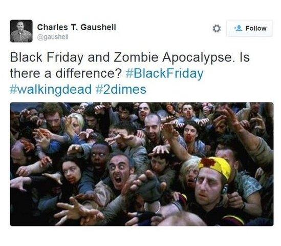 @gaushell tweets: Black Friday and Zombie Apocalypse. Is there a difference? #BlackFriday #walkingdead #2dimes