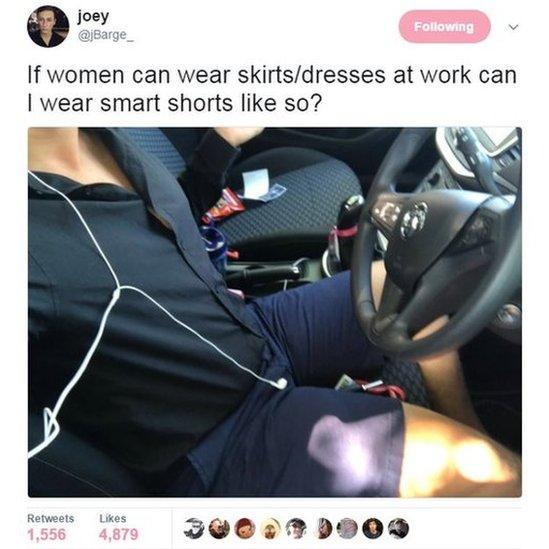 If women can wear skirts/dresses at work can I wear smart shorts like so?