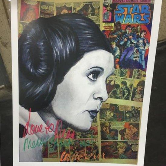 Carrie Fisher signed artwork