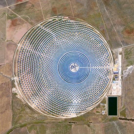 Aerial photo of Gemasolar Solar Concentrator in Seville, Spain