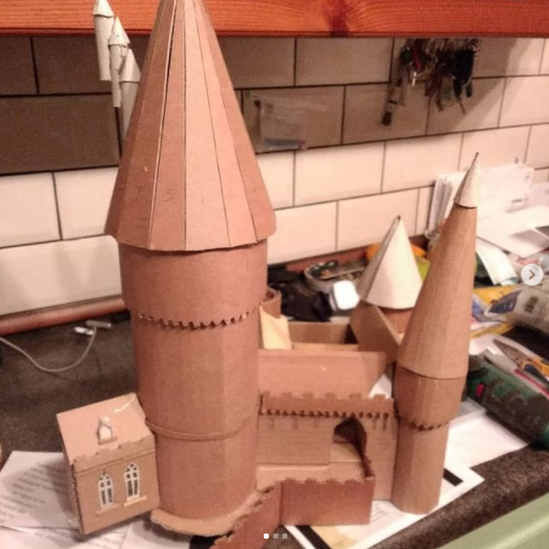 Hogwarts models in cardboard.