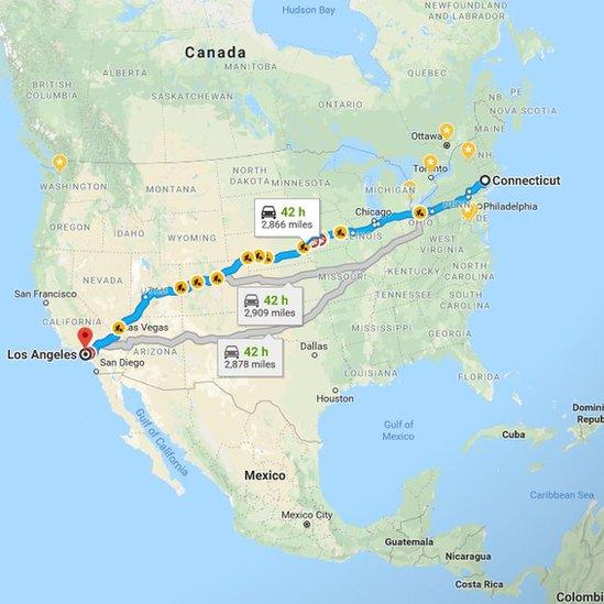 The alternative to a flight would be a 42-hour drive across the US